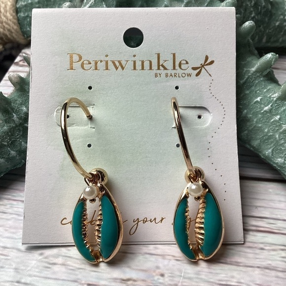 NEW PERIWINKLE BY BARLOW SHELL‎ EARRINGS GOLD AQUA BEACH VACATION - Picture 4 of 5